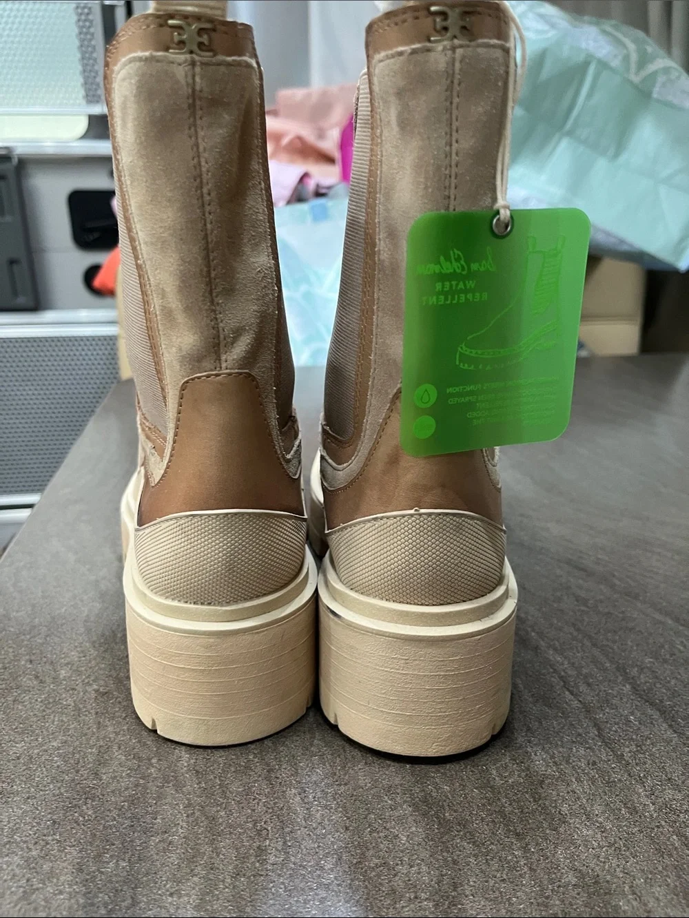 Sam Edelman Beige Suede Platform Chelsea Ankle Boots